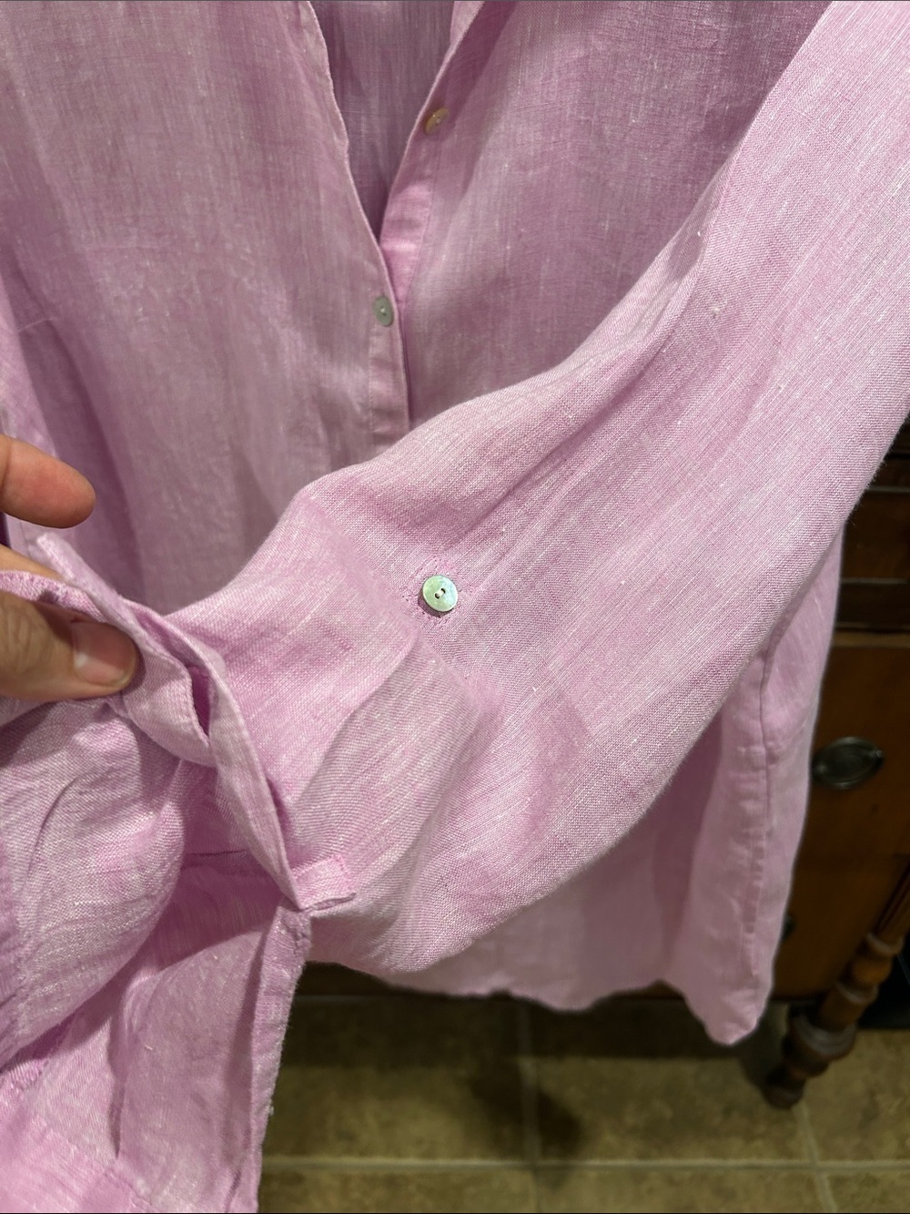J. Jill Long-Sleeve Button-Front Linen Tunic in Lilac - Picture 6 of 15